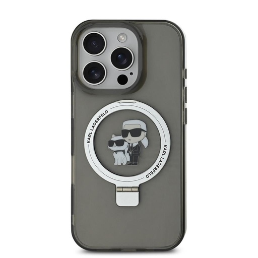 Apple iPhone 16 Pro Karl Lagerfeld Ringstand Karl and Choupette MagSafe husă (Negru) - KLHMP16LHMRSKCK