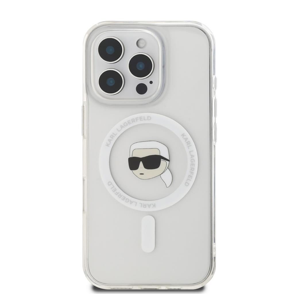 Apple iPhone 16 Pro Karl Lagerfeld IML Karl Head Metal Frame MagSafe tok (Átlátszó) - KLHMP16LHLSKIH