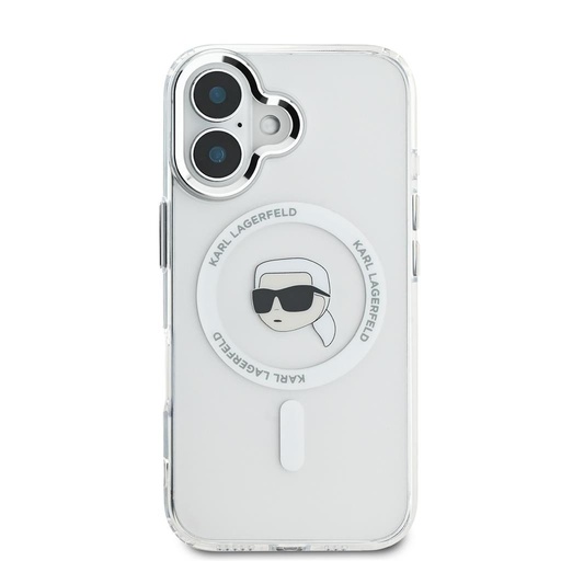 Apple iPhone 16 Karl Lagerfeld IML Karl Head Metal Frame MagSafe husă (Transparent) - KLHMP16SHLSKIH