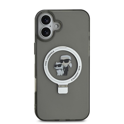 Apple iPhone 16 Karl Lagerfeld Ringstand Karl and Choupette MagSafe husă (Negru) - KLHMP16SHMRSKCK