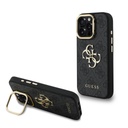 Apple iPhone 15 Pro Guess PU 4G Metal Logo Stand Camera Frame tok (Fekete) - GUHCP15LPCS4GP4K