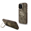 Apple iPhone 15 Pro Guess PU 4G Metal Logo Stand Camera Frame tok (Barna) - GUHCP15LPCS4GP4W