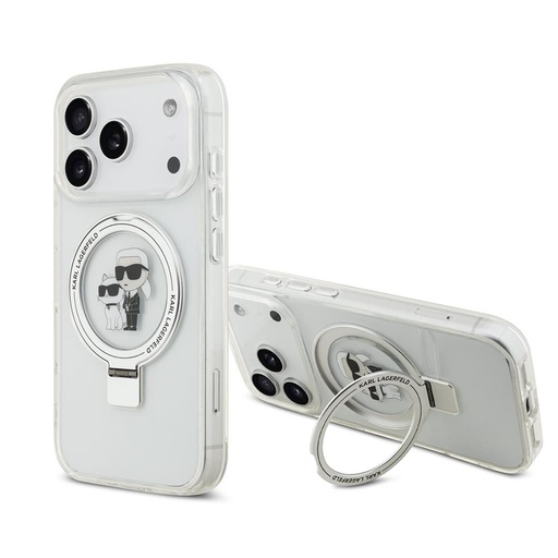 Apple iPhone 17 Pro Karl Lagerfeld Ringstand Karl and Choupette MagSafe husă (Alb) - KLHMP17LHMRSKCH