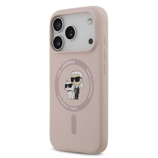Karl Lagerfeld Liquid Silicone Karl and Choupette MagSafe husă iPhone 17 Pro (Roz) - KLHMP17LSCMKCRHP