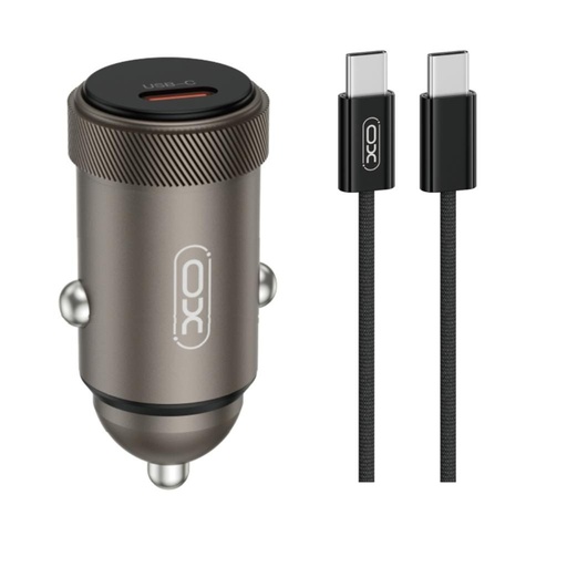 XO CC70 auto încărcător PD 30W 1×USB-C + USB-C – USB-C cablu (Negru)