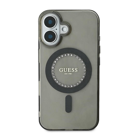 Apple iPhone 16 Guess IML Rhinestones Ring MagSafe (Negru) - GUHMP16SPFTDTEK