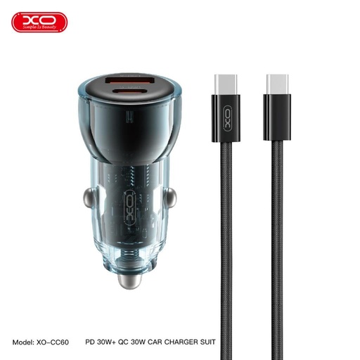 XO CC60 auto încărcător 60W 1×USB + 1×USB-C (Albastru)