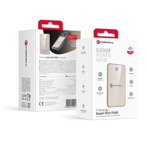 Forcell F-Energy SuperSlim F5K8 MagSafe power bank 15W 5000 mAh (Gri)