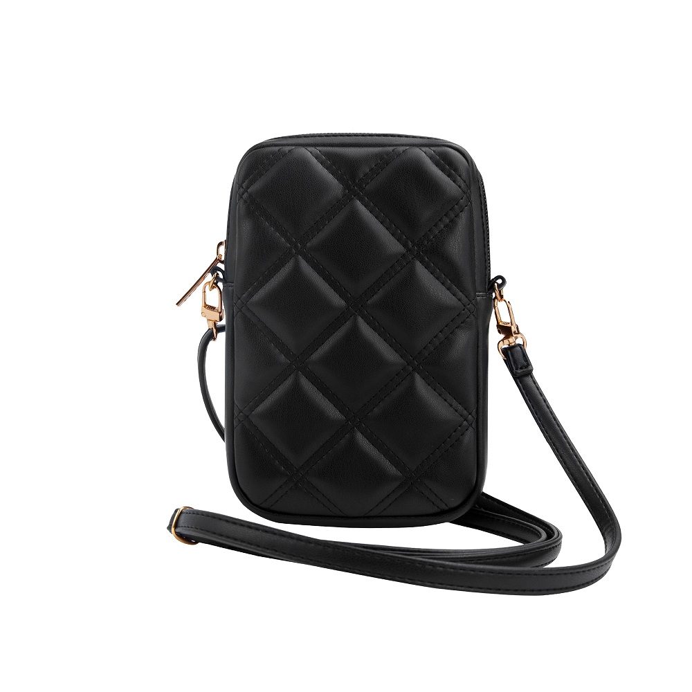 Guess PU Quilted 4G Metal Logo Phone Bag with Zipper (Fekete)