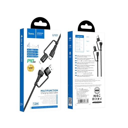 Hoco U101 cablu de date 4 az 1-ben, USB-A - USB-C + USB-C - lightning, 4 az 1-ben, negru
