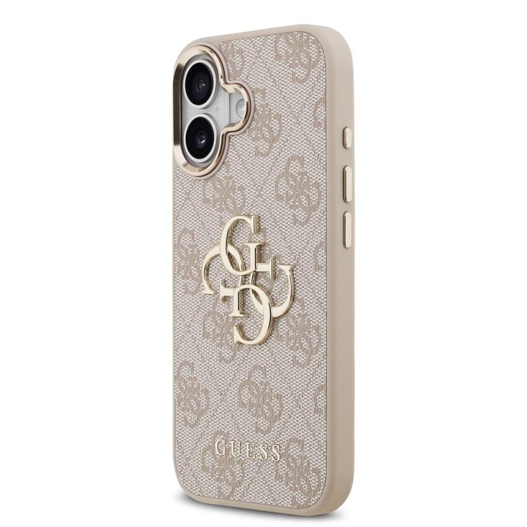Guess PU Leather 4G Metal Logo Gold Frame iPhone 17 (Rózsaszín)