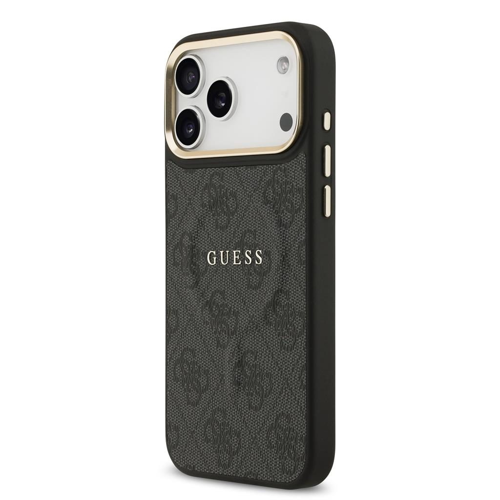 Guess PU Leather 4G Gold Frame MagSafe iPhone 17 Pro Max (Fekete)