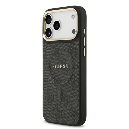 Guess PU Leather 4G Auriu Frame MagSafe iPhone 17 Pro Max (Negru)
