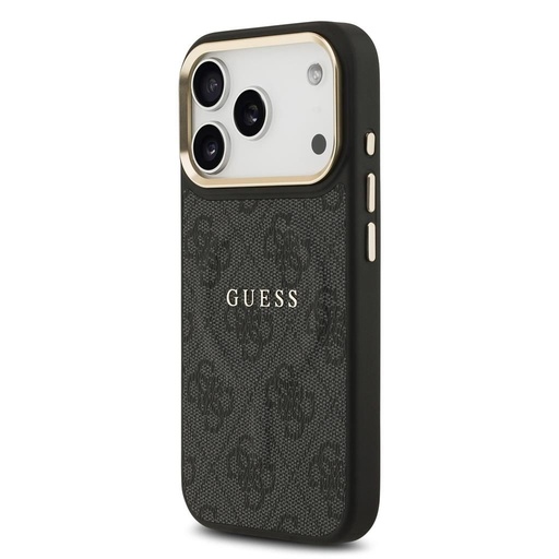 Guess PU Leather 4G Auriu Frame MagSafe iPhone 17 Pro (Negru)