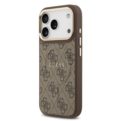 Guess PU Leather 4G Auriu Frame MagSafe iPhone 17 Pro (Maro)