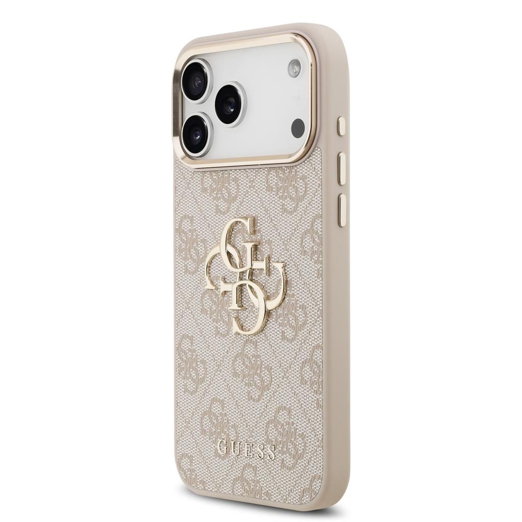 Guess PU Leather 4G Metal Logo Gold Frame iPhone 17 Pro Max (Rózsaszín)