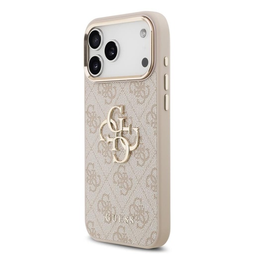 Guess PU Leather 4G Metal Logo Gold Frame iPhone 17 Pro Max (Roz)