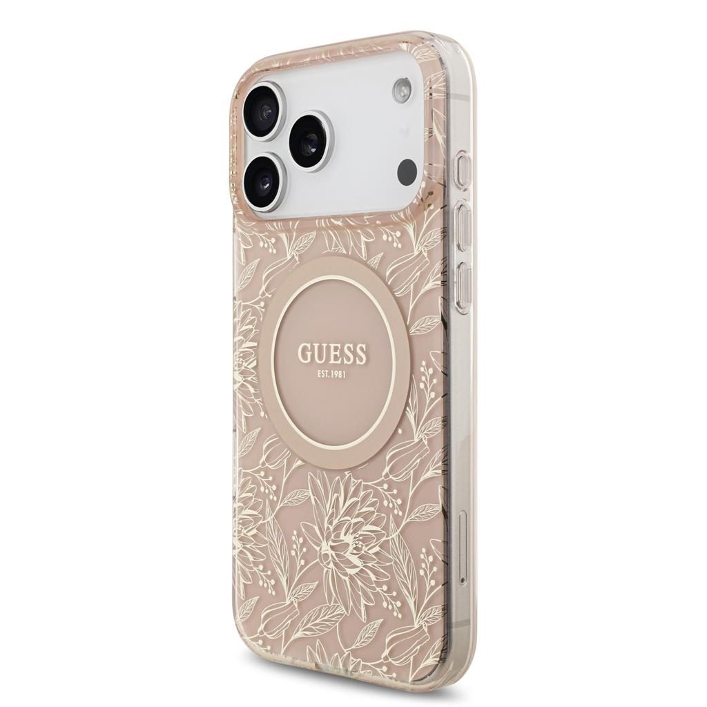 Guess IML Flowers Allover Strap MagSafe iPhone 17 Pro Max (Rózsaszín)