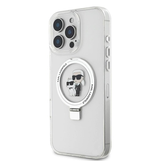 Apple iPhone 16 Pro Karl Lagerfeld Ringstand Karl and Choupette MagSafe husă (Alb) - KLHMP16LHMRSKCH