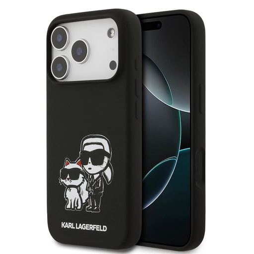 Karl Lagerfeld Liquid Silicone K&CH Sketch MagSafe husă iPhone 17 Pro (Negru) - KLHMP17LSKCGRGOK