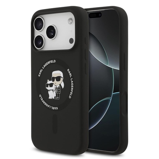 Karl Lagerfeld Liquid Silicone Karl and Choupette MagSafe husă iPhone 17 Pro Max (Negru) - KLHMP17XSCMKCRHK