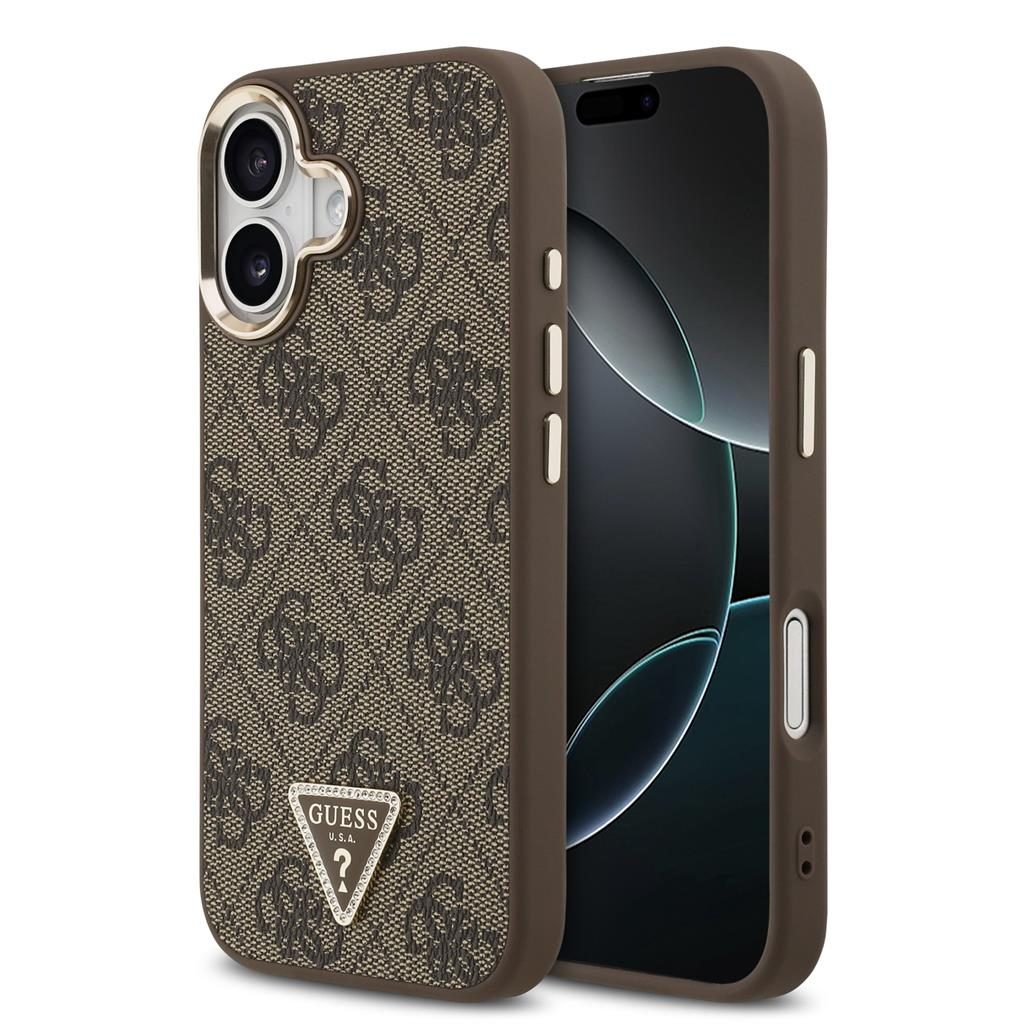 Guess PU Leather 4G Strass Triangle Logo Gold Frame MagSafe tok iPhone 17 (Barna) - GUHMP17SP4GTDGMW