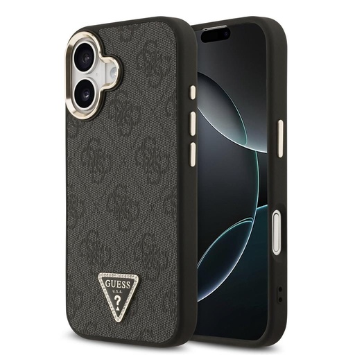 Guess PU Leather 4G Strass Triangle Logo Auriu Frame MagSafe husă iPhone 17 (Negru) - GUHMP17SP4GTDGMK
