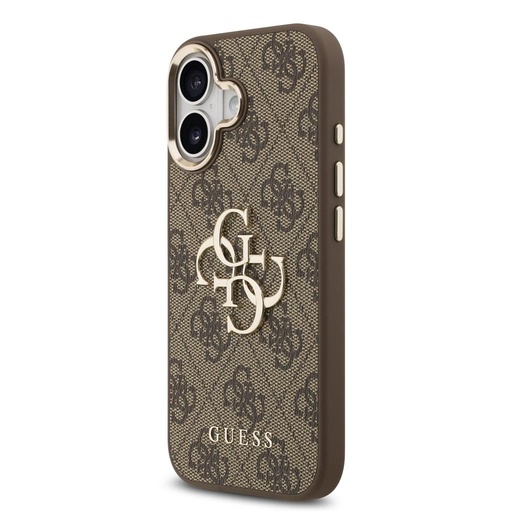 Guess PU Leather 4G Metal Logo Auriu Frame husă iPhone 17 (Maro)