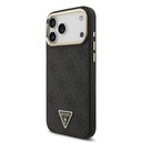 Guess PU Leather 4G Strass Triangle Logo Gold Frame MagSafe tok iPhone 17 Pro Max (Fekete)