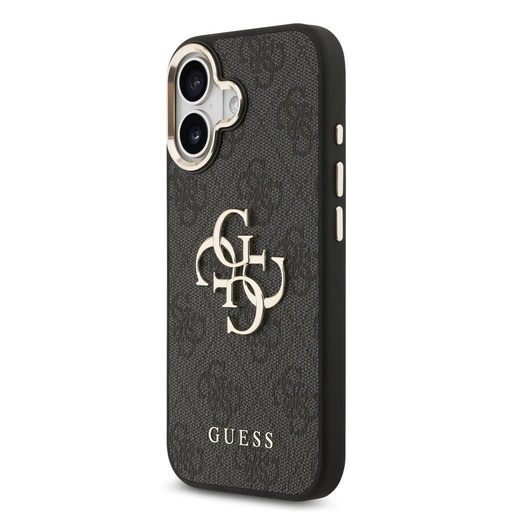 Guess PU Leather 4G Metal Logo Auriu Frame husă iPhone 17 (Negru)