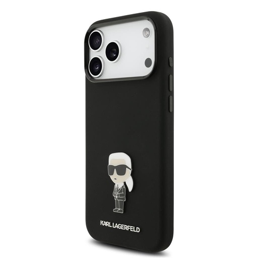 Karl Lagerfeld Liquid Silicone Metal Iconic husă iPhone 17 Pro Max (Negru)