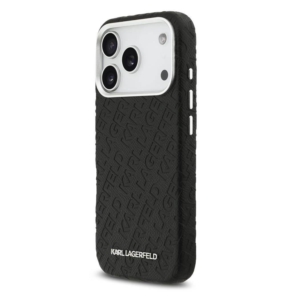 Karl Lagerfeld Grained PU Repeated Logo MagSafe tok iPhone 17 Pro (Fekete)