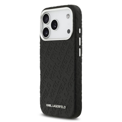 Karl Lagerfeld Grained PU Repeated Logo MagSafe husă iPhone 17 Pro (Negru)