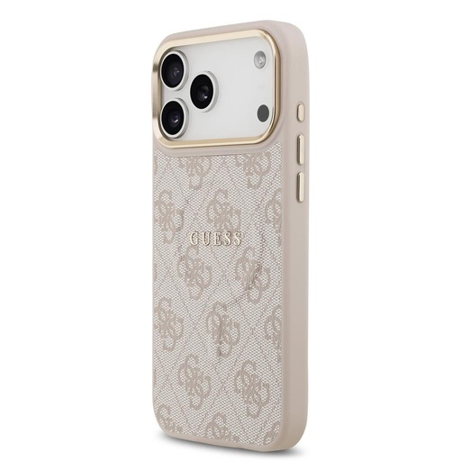 Guess PU Leather 4G Auriu Frame MagSafe husă iPhone 17 Pro Max (Roz)