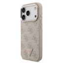 Guess PU Leather 4G Strass Triangle Logo Gold Frame MagSafe tok iPhone 17 Pro (Rózsaszín) - GUHMP17LP4GTDGMP