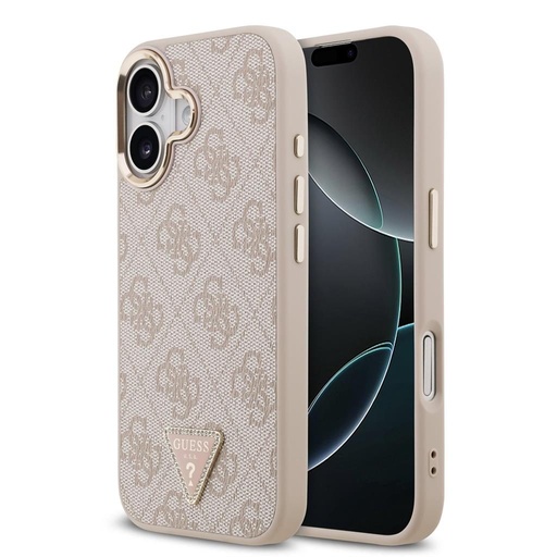 Guess PU Leather 4G Strass Triangle Logo Auriu Frame MagSafe husă iPhone 17 (Roz) - GUHMP17SP4GTDGMP