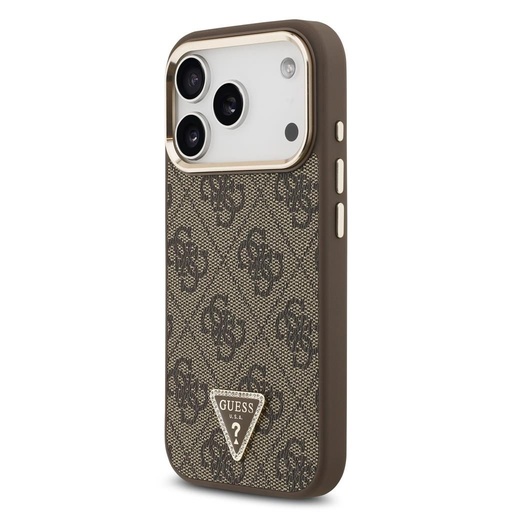Guess PU Leather 4G Strass Triangle Logo Auriu Frame MagSafe husă iPhone 17 Pro (Maro) - GUHMP17LP4GTDGMW