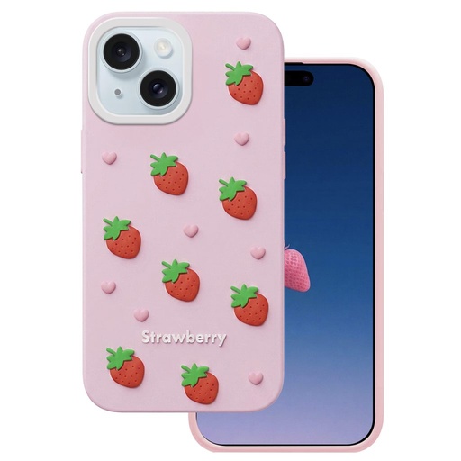 Apple iPhone 13 / iPhone 14 / iPhone 15 Strawberry husă spate (Roz)