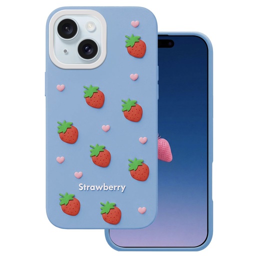 Apple iPhone 13 / iPhone 14 / iPhone 15 Strawberry husă spate (Albastru)