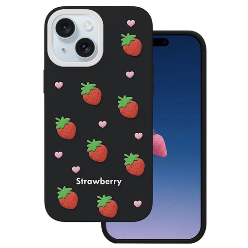 Apple iPhone 13 / iPhone 14 / iPhone 15 Strawberry husă spate (Negru)