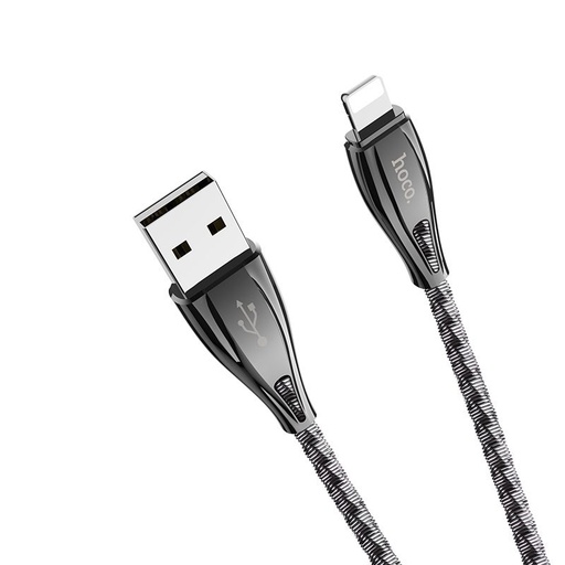 Hoco U56 lightning cablu, rezistent, inoxidabil oțel, zinc aliaj, 1,2m, 2,4A, gri metalizat
