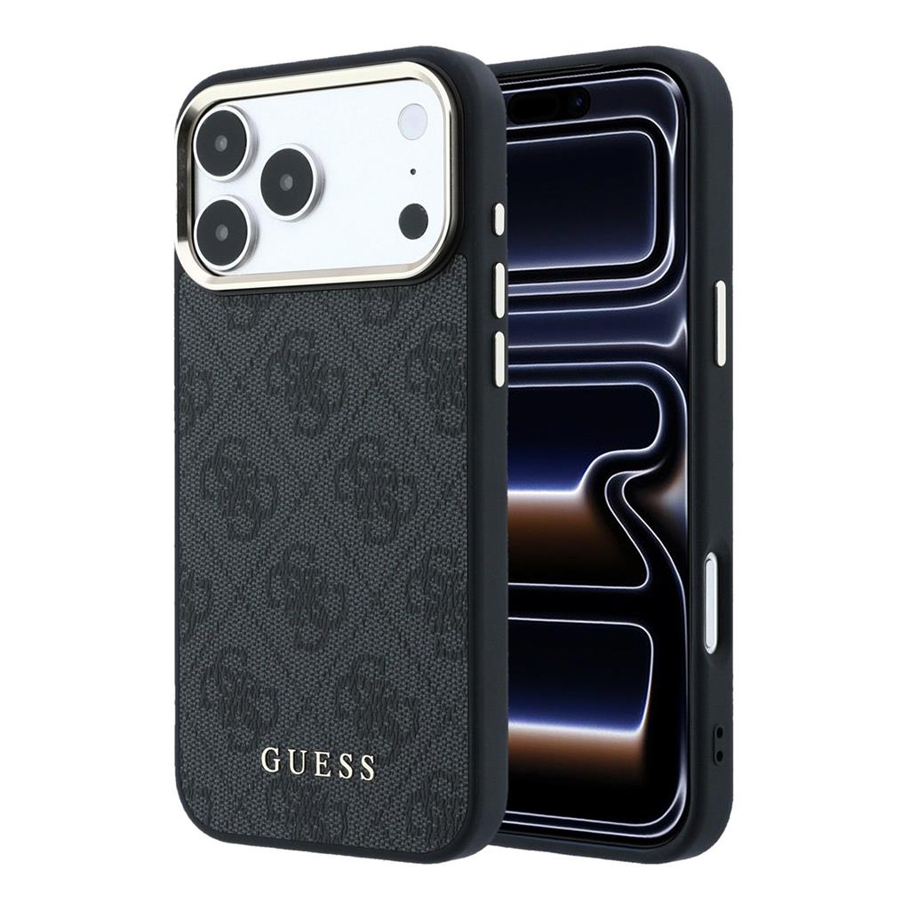 Apple iPhone 18 Pro Max Guess Leather 4G Gold Frame MagSafe bőr védőtok (Fekete) (GUHMP18XG4GFCK)