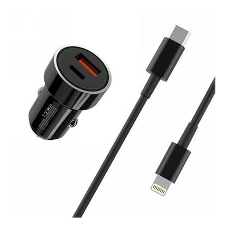 [6920680876013] XO TZ11 car charger (Black) – 20W, QC3.0 + PD3.0, USB-C–Lightning cable
