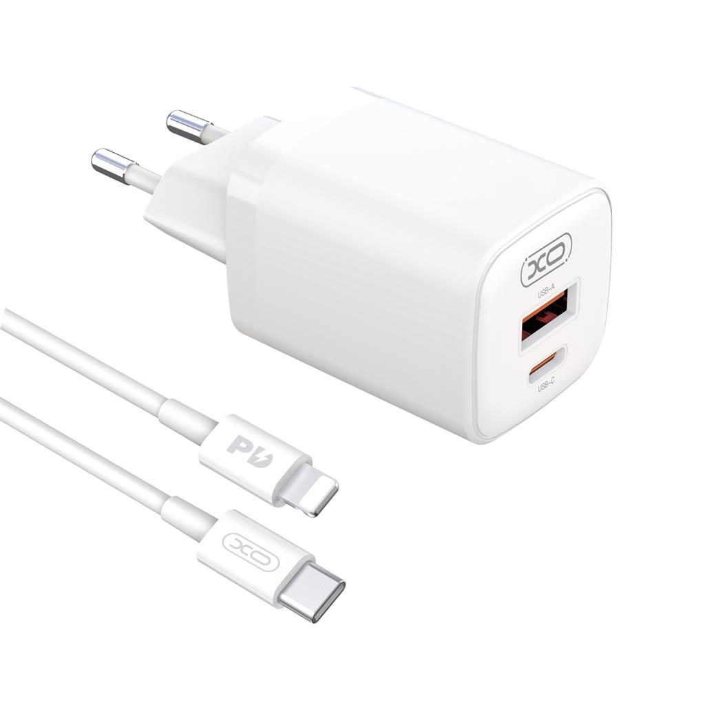 [6920680829422] XO L96 wall fast charger (QC + PD connector), PD lightning cable, white