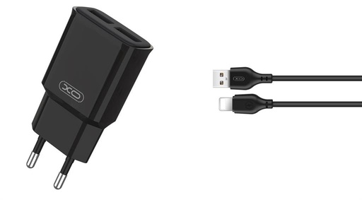 XO L92C 2.4A încărcător (Negru) – dublu USB conector, Lightning cu cablu