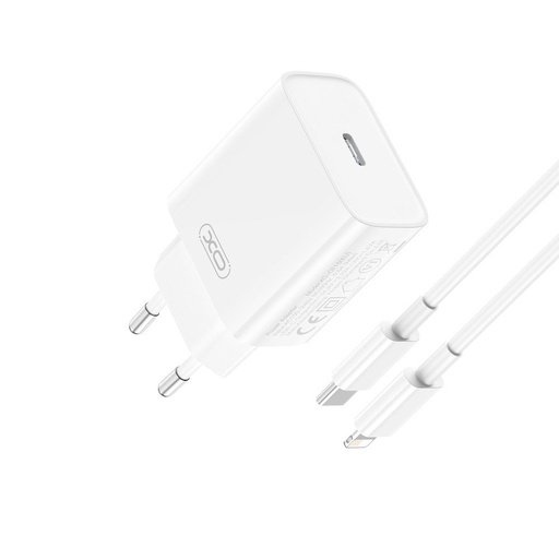 XO CE15 PD 20W încărcător rapid (Alb) – USB-C conector, Lightning cu cablu