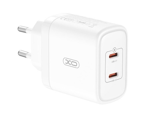 XO CE08 PD max. 50W încărcător rapid (Alb) – 2× USB-C conector
