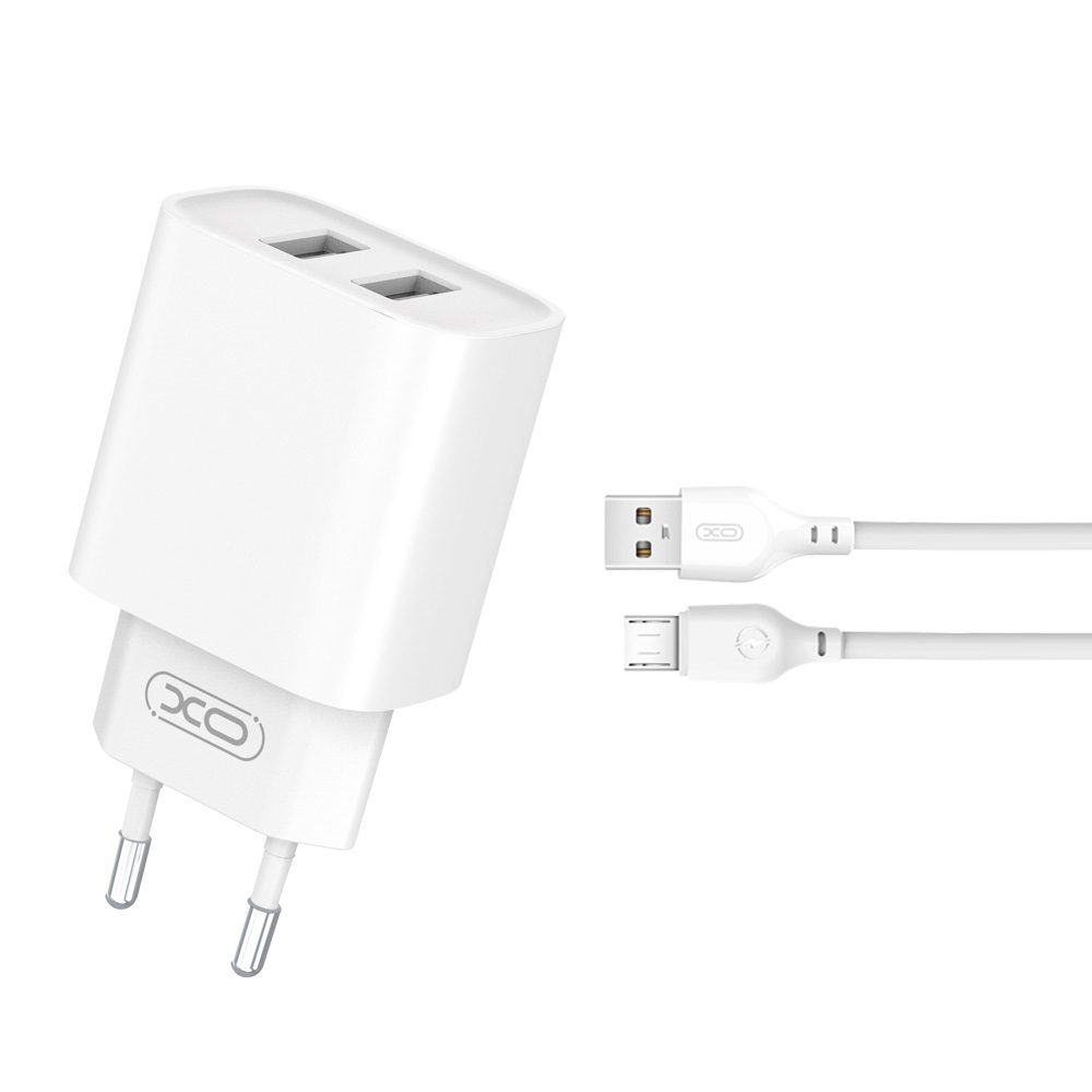[6920680808298] XO CE02C double USB charger (White) – micro USB with cable