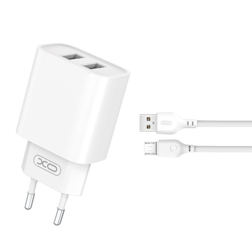 XO CE02C dublu USB încărcător (Alb) – micro USB cu cablu
