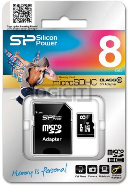 [BP_59082679132530] Silicon Power MicroSDHC + adapter 8GB class10 memory card